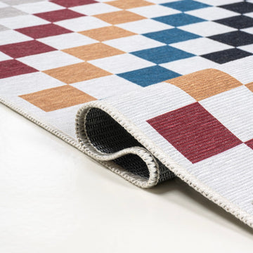 Ainsley Modern Cottage Checkerboard Washable Area Rug